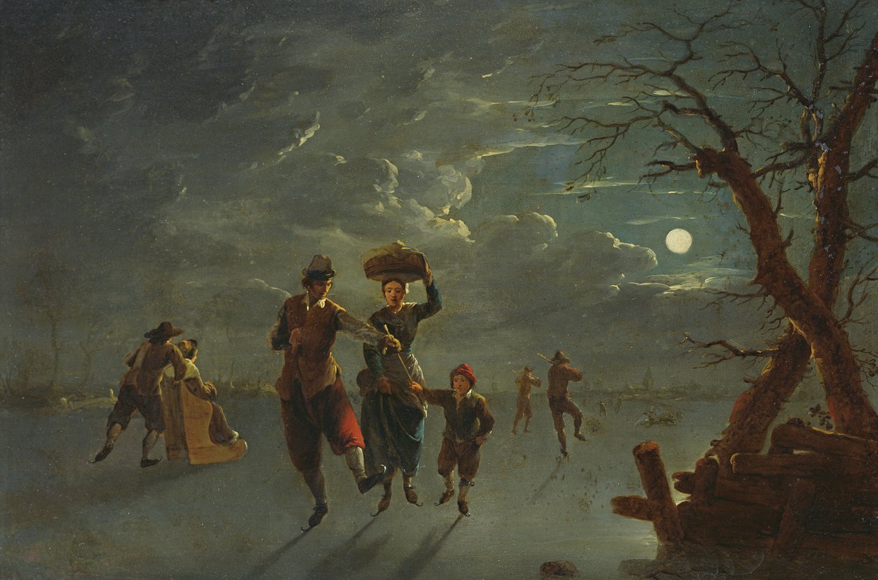 Patinage sur glace au clair de lune - Franz Ferg