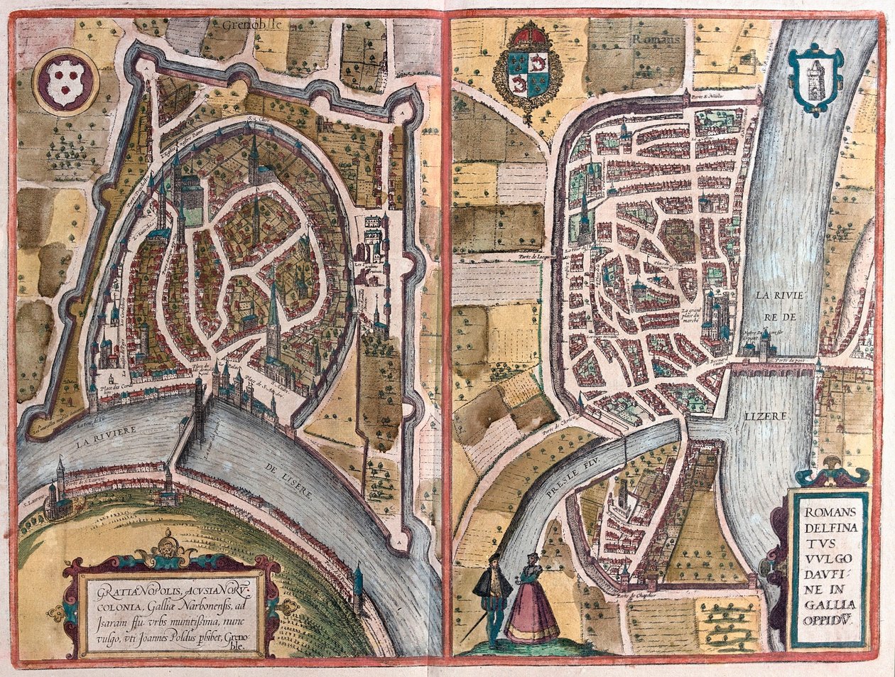 Grenoble et Romans sur Isère, France (gravure) - Franz Hogenberg