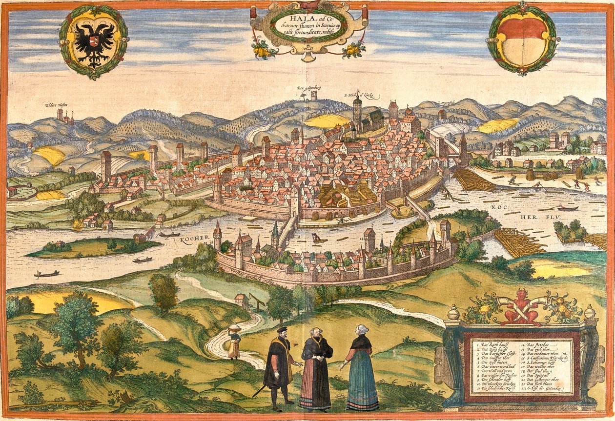 Vue de Schwäbisch Hall, Allemagne - Franz Hogenberg