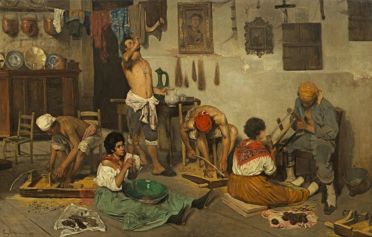 Italian : Tourneurs de chapelets vénitiens Venetian rosary turners - Franz Leo Ruben
