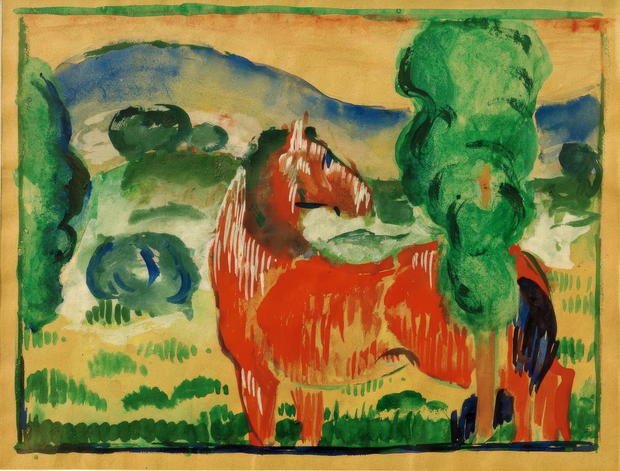 Cheval rouge dans un paysage coloré - Franz Marc