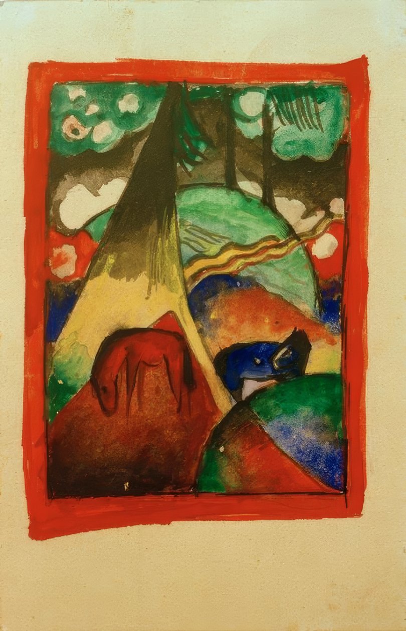 Cheval rouge et bleu dans le paysage - Franz Marc