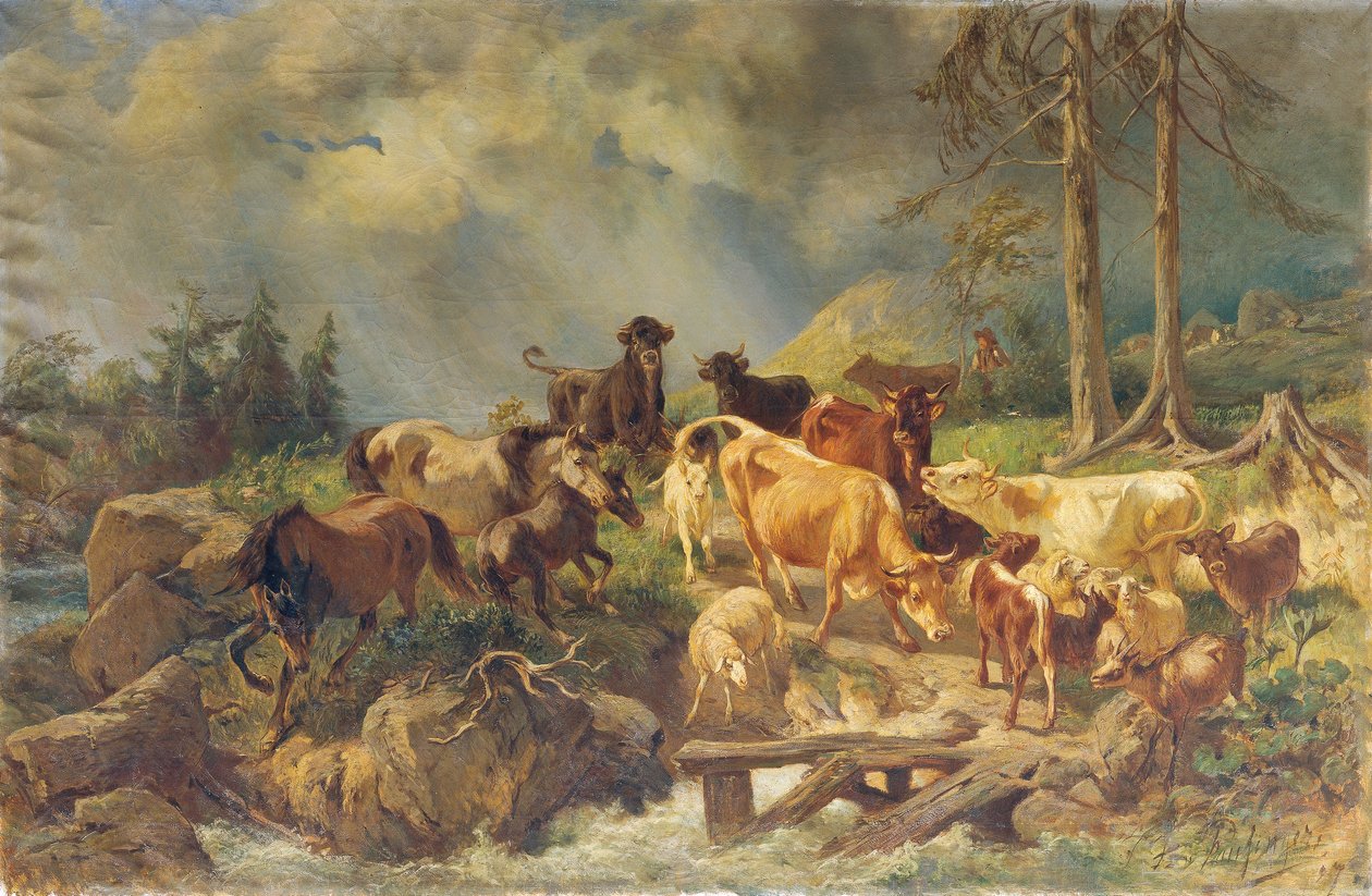 Paysage montagneux avec vaches - Franz Xaver von Pausinger