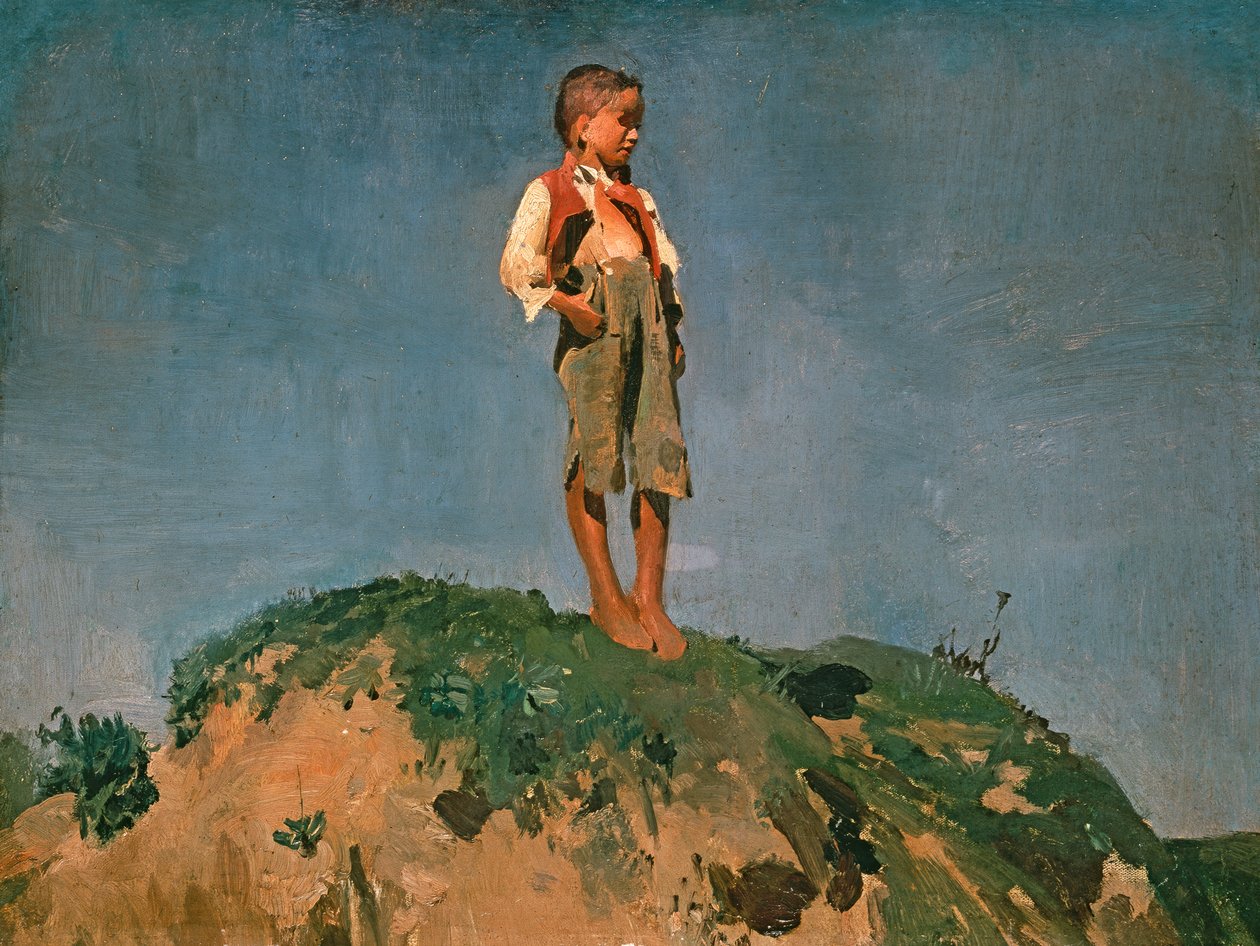 Jeune berger sur une colline herbeuse - Franz von Lenbach