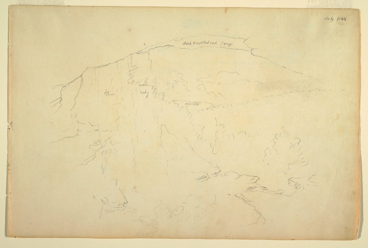 Dessin, Colline boisée, montagnes Catskill, juillet 1844 - Frederic Edwin Church