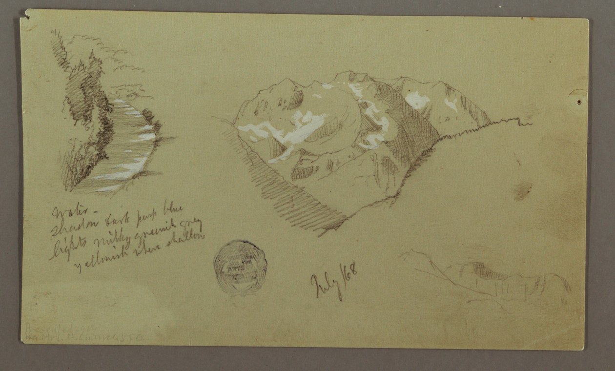Dessin, sommets montagneux, rivière, juillet 1868 - Frederic Edwin Church