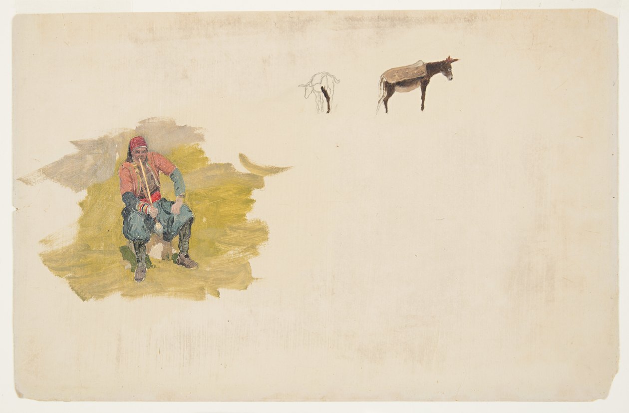 Dessin, Proche-Orient, homme, âne, 1868-69 - Frederic Edwin Church