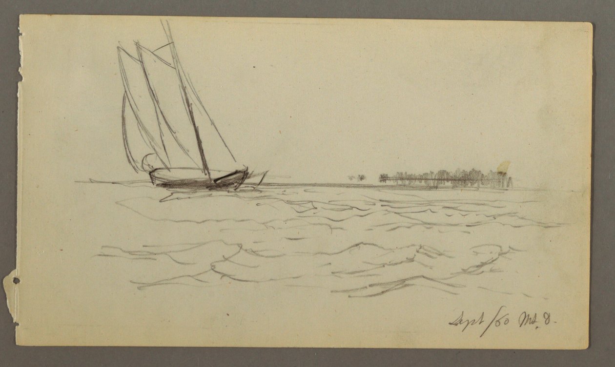 Dessin, voilier chevauchant les vagues, 1860 - Frederic Edwin Church