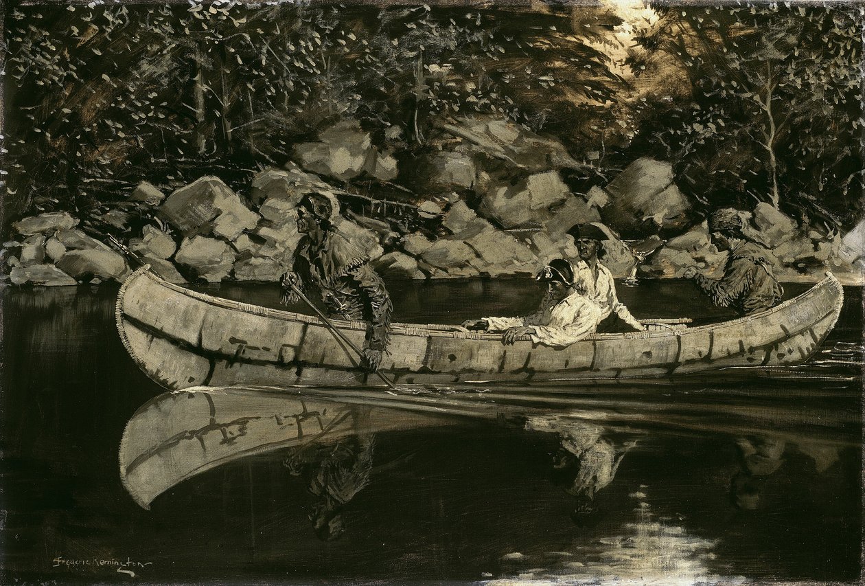 Paddling the Wounded British Officer - Frederic Remington