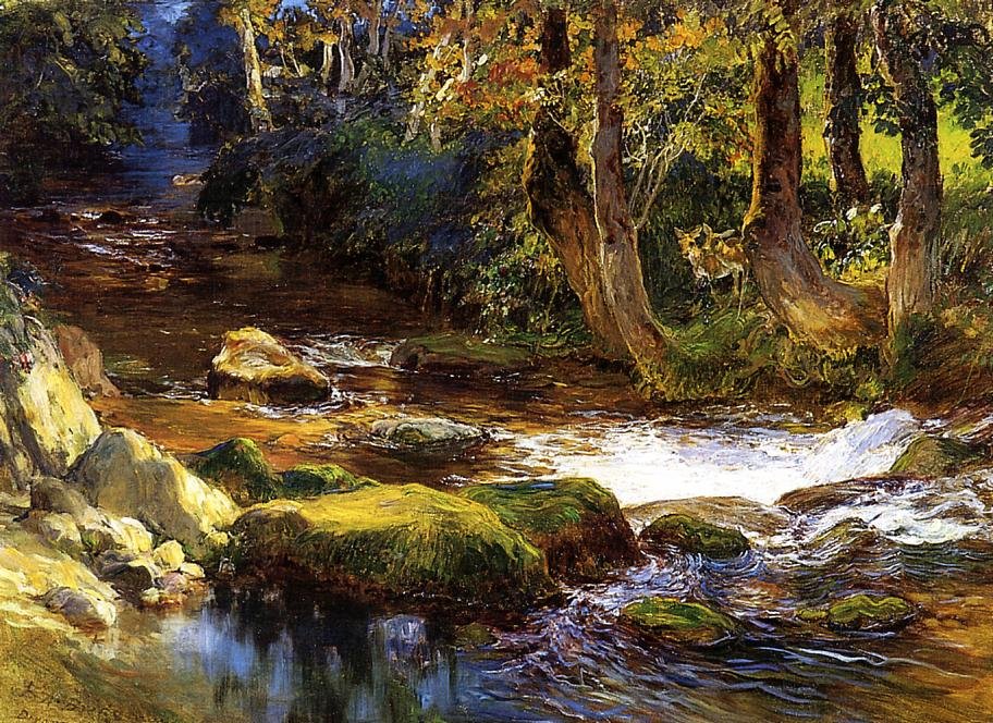 Paysage fluvial avec cerf - Frederick Arthur Bridgman