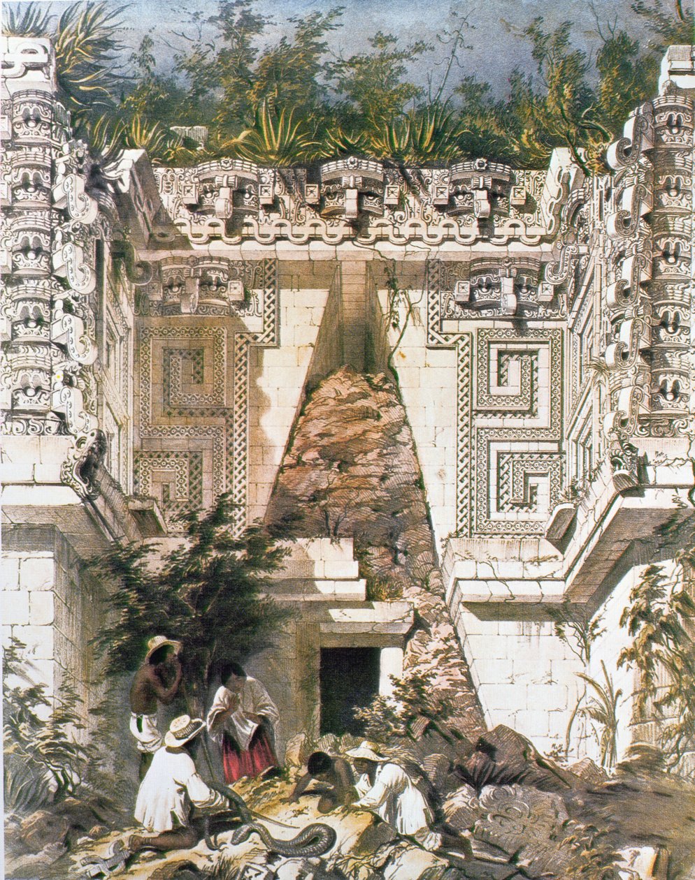 Palais des Gouverneurs, Uxmal, Yucatan, Mexique, 1844 (lithographie en couleur) - Frederick Catherwood