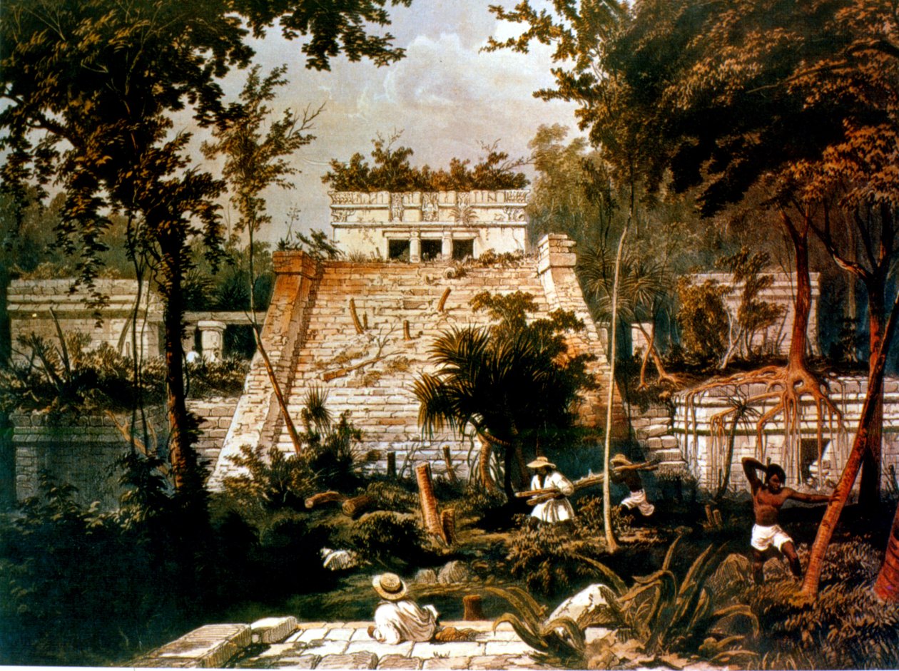 Temple et pyramide, Tulum, Yucatan, Mexique, 1844 - Frederick Catherwood