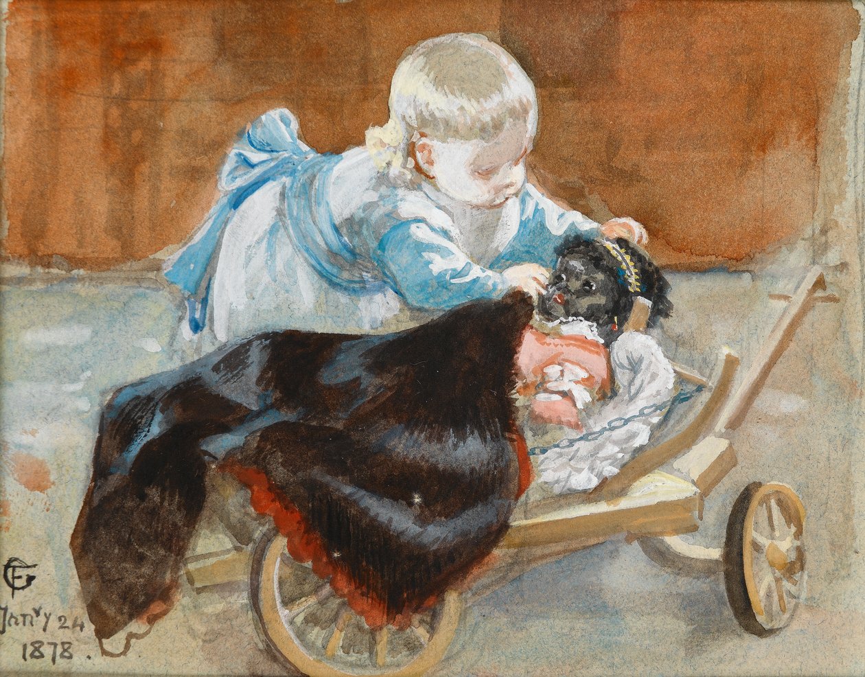 Frederica jouant avec une poupée noire, 1878 - Frederick Goodall