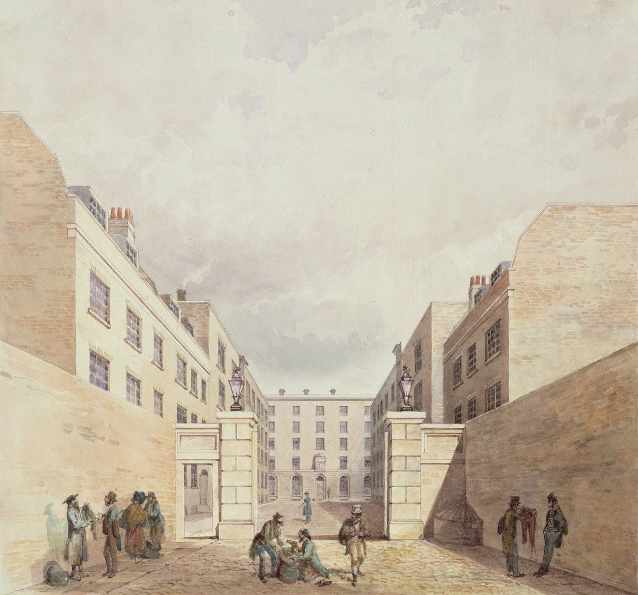 Vue des entrepôts de la Compagnie des Indes orientales depuis Cutler Street, 1836 - Frederick Nash