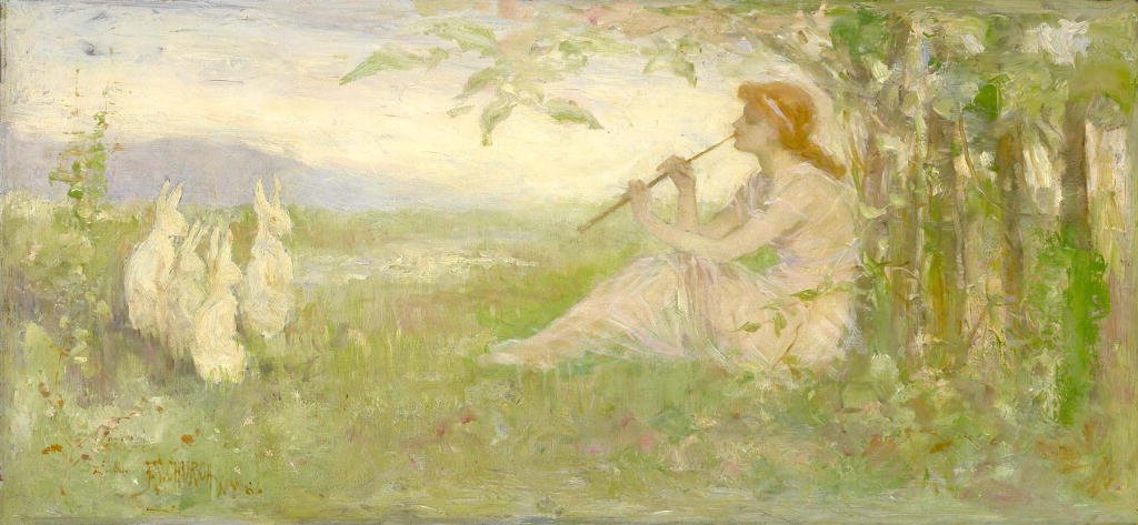 Fille avec des lapins - Frederick Stuart Church