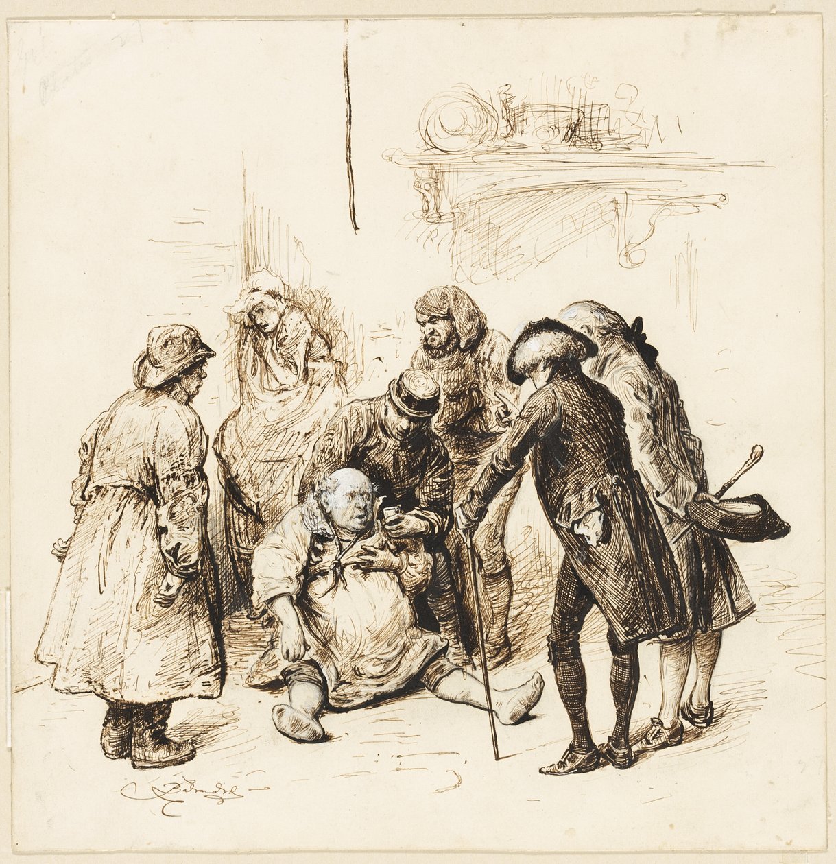 Deux Gentilshommes Aidant un Ivre - Frederick Barnard