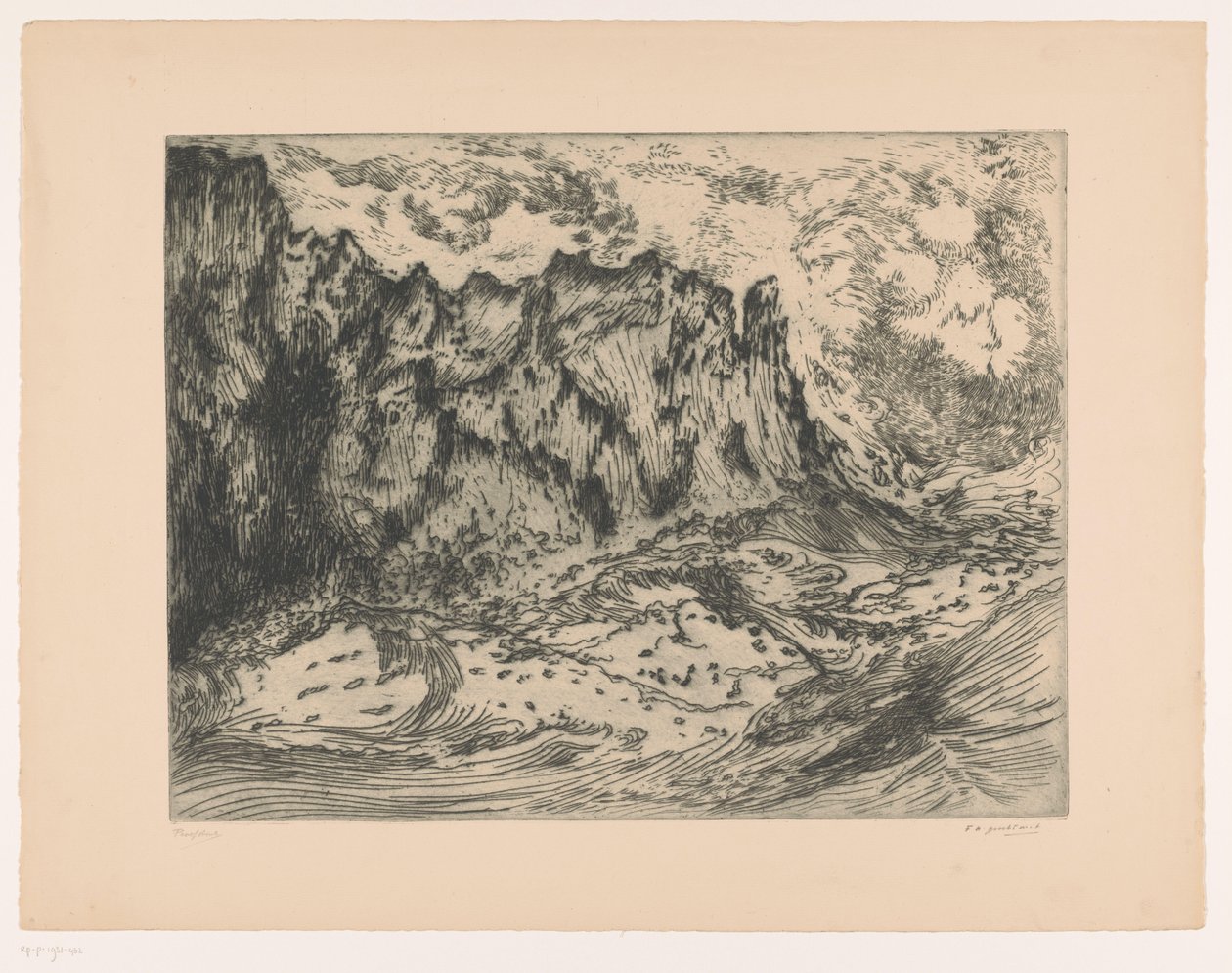 Vagues près des rochers - Frederika Henriëtte Broeksmit (signed by artist)