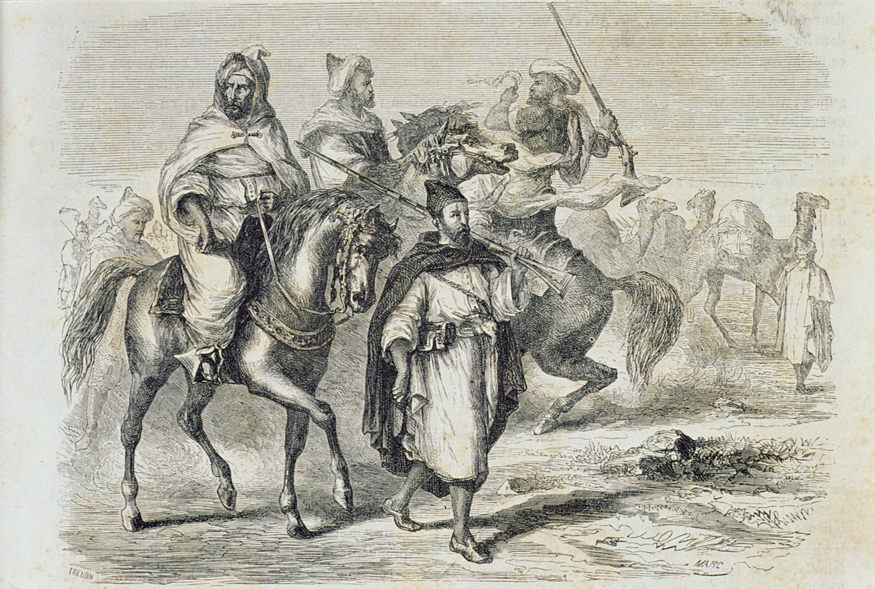 Une caravane marocaine dans les années 1860, gravée par Auguste Trichon - French School