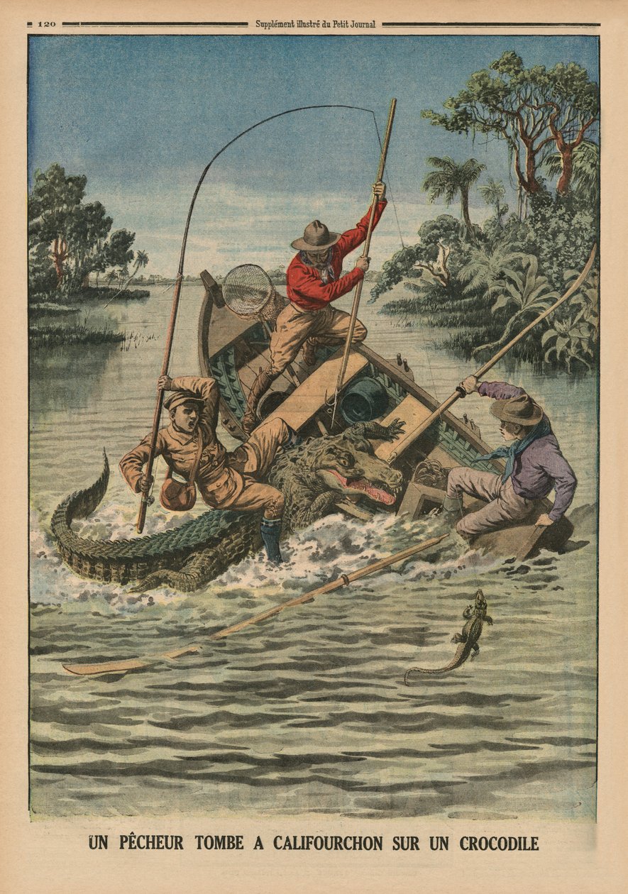 Un pêcheur à califourchon sur un crocodile, illustration de couverture arrière du 