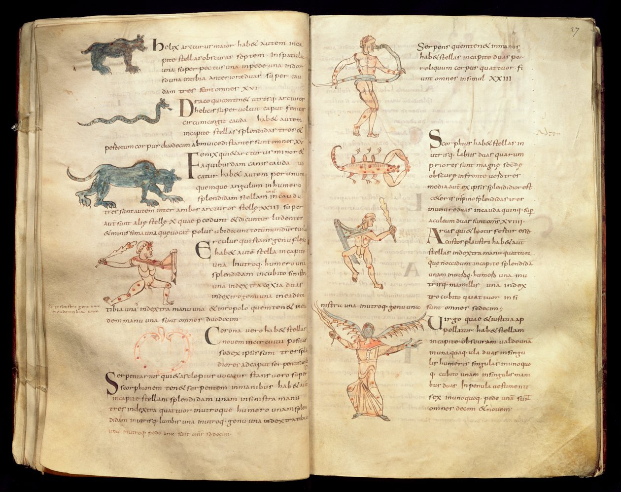 Ms 422 Fol.26v et 27r Chemin de la lune à travers les constellations, de 