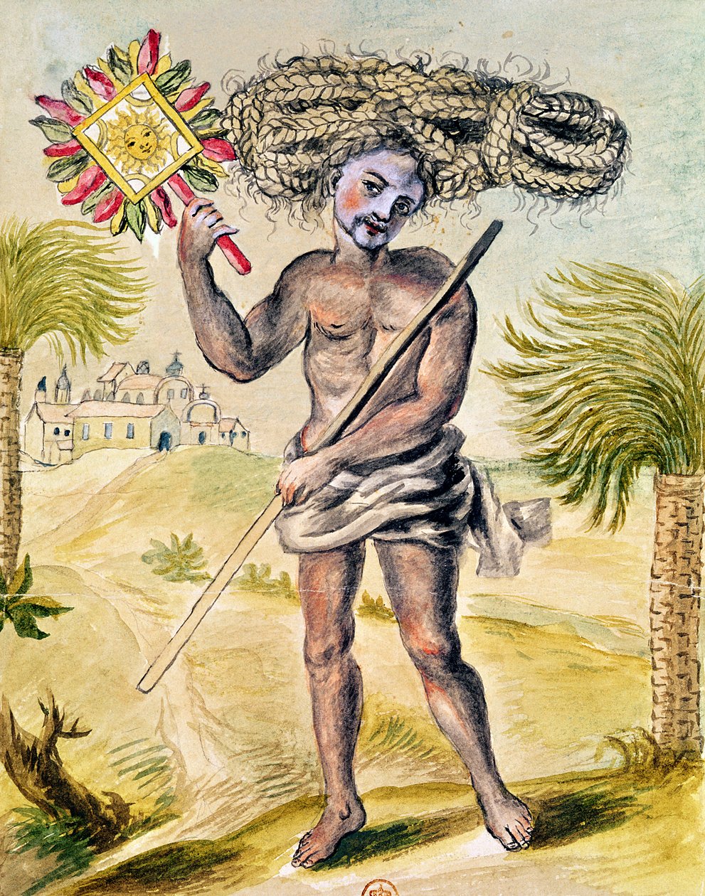 Homme pénitent en Inde avec des cheveux tressés, de 