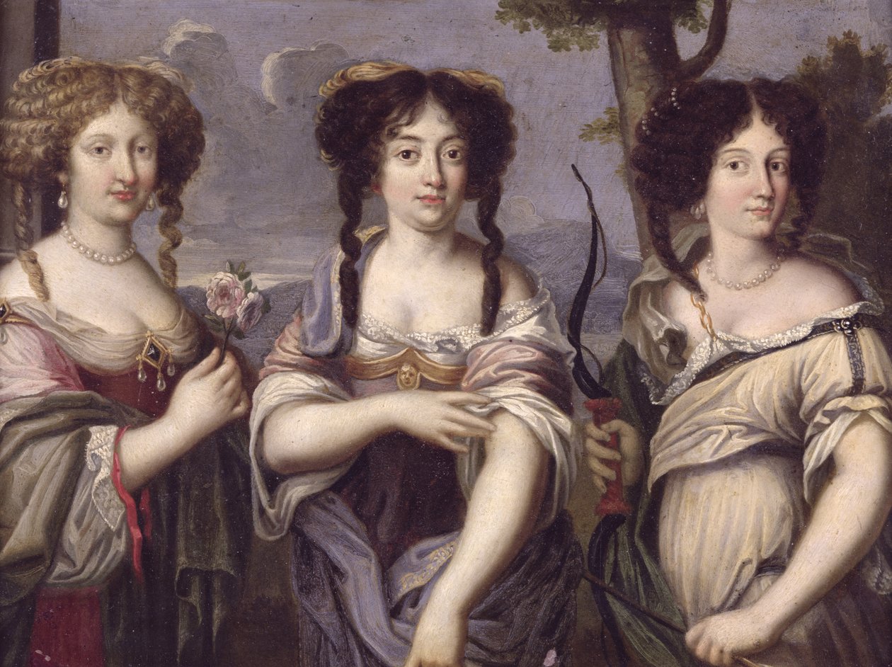 Portrait de trois nièces du cardinal Mazarin représentées comme des déesses, Vénus, Junon et Diane - French School