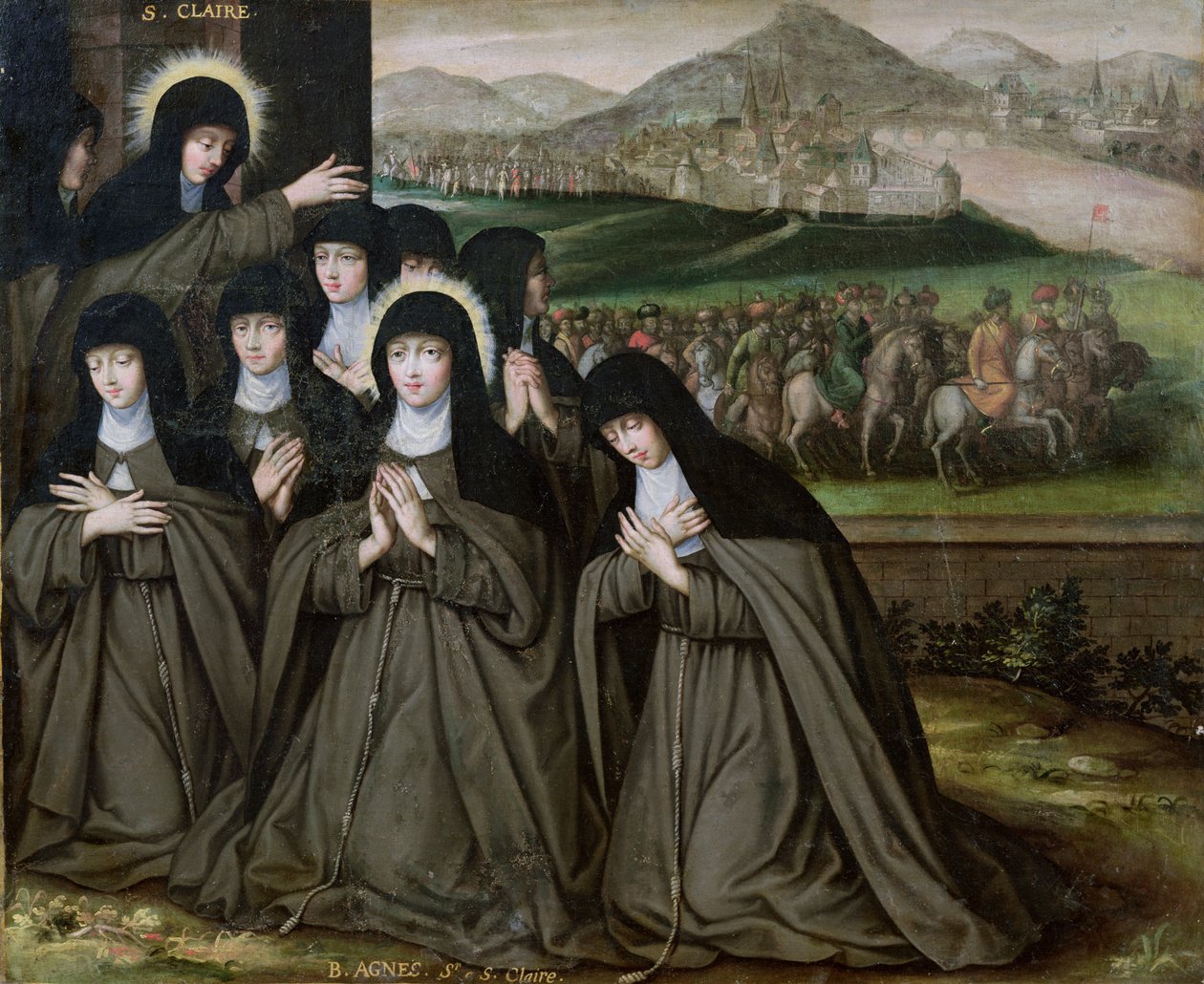 Sainte Claire avec sa Sœur, Agnès et les Nonnes - French School