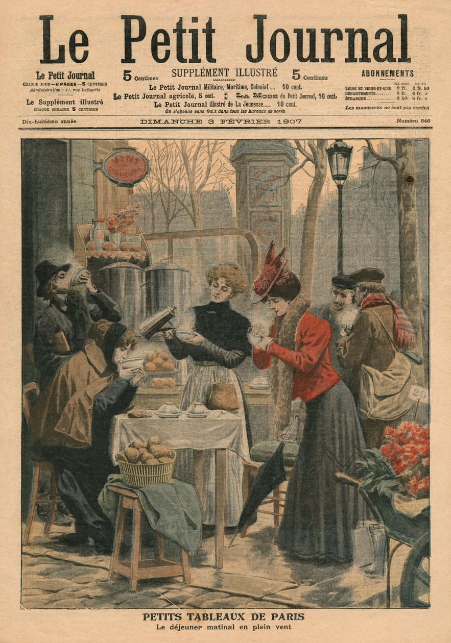 Scènes de rue à Paris, petit déjeuner en plein air, illustration de 