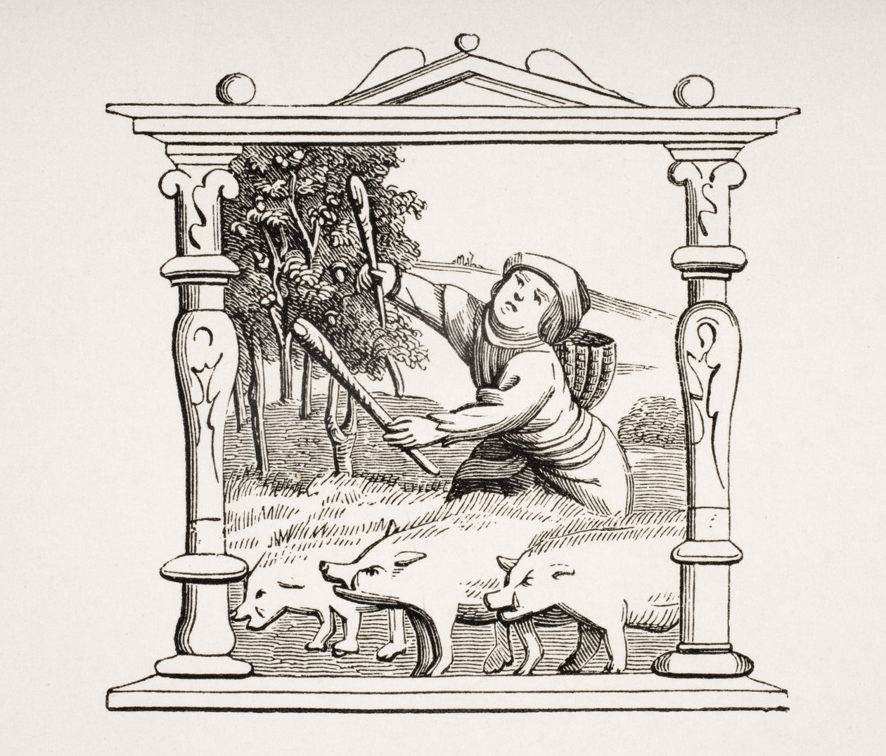 Porcher avec son troupeau de porcs, reproduction d