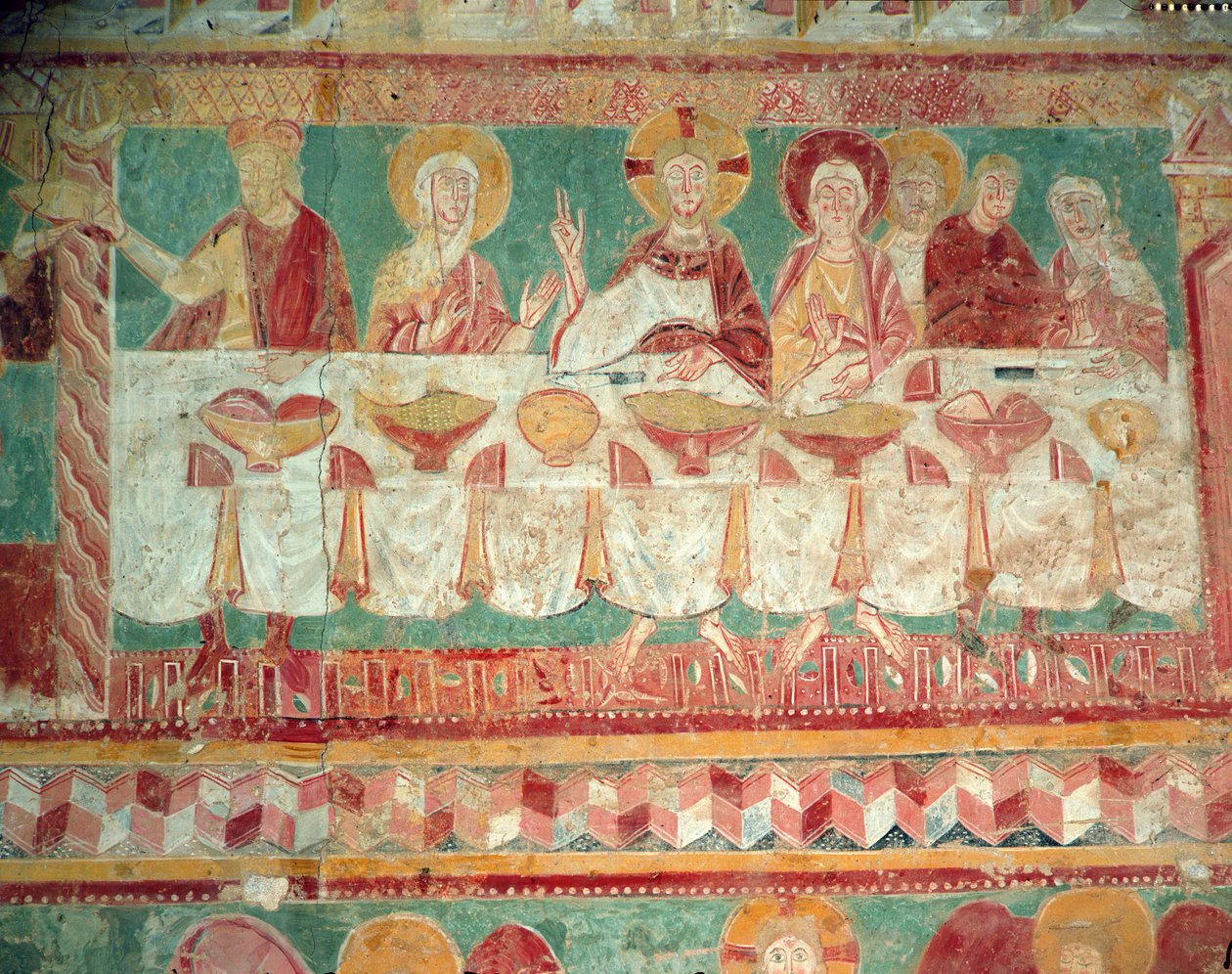 Les Noces de Cana, du mur sud du chœur, 12ème siècle - French School