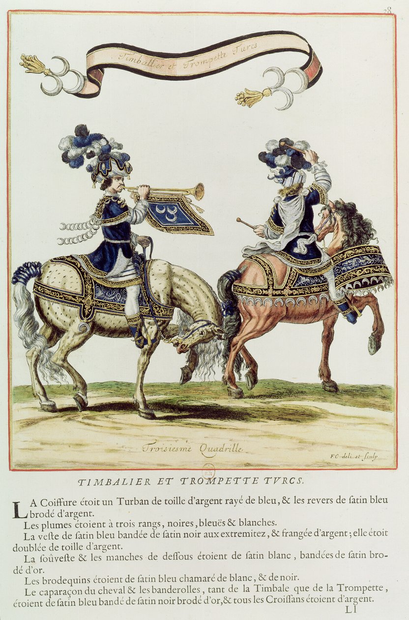 Tambour et trompettiste turcs, partie du Carrousel donné par Louis XIV devant les Tuileries, le 5 juin 1662 - French School