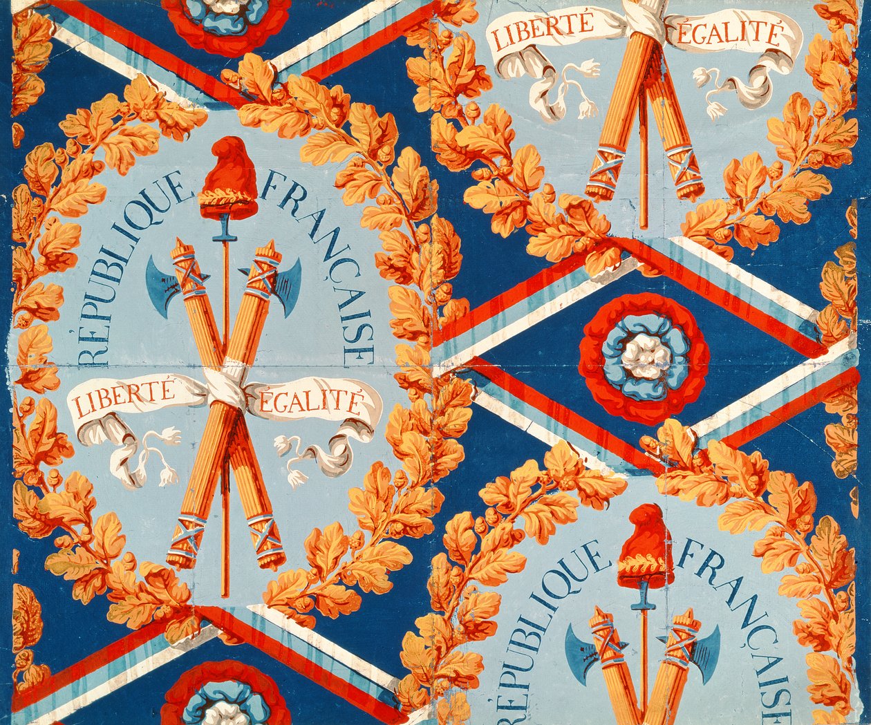 Papier peint avec des symboles révolutionnaires français (30 juin 1793) - French School