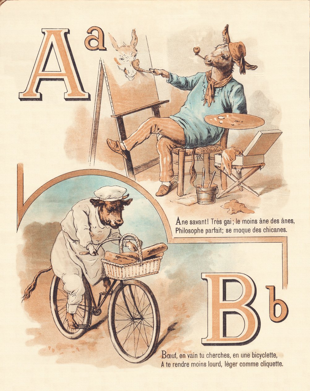 A B : Animal, artiste, bœuf, boulanger - French School