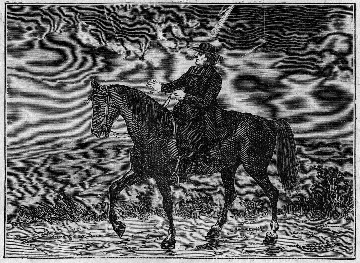 Un prêtre explosé sur son cheval. - French School