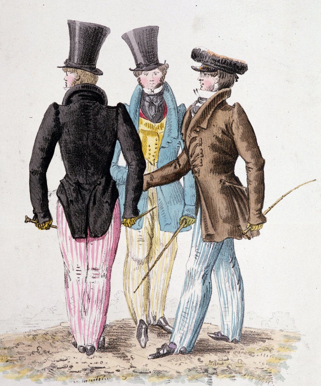 Anglomaniens, hommes en costume - lithographie - French School
