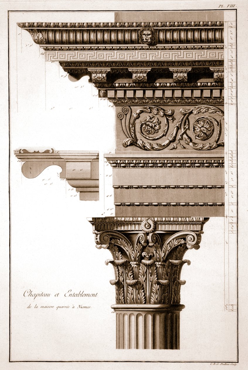 Chapiteau et entablement, Maison Carrée, Nîmes, France - French School