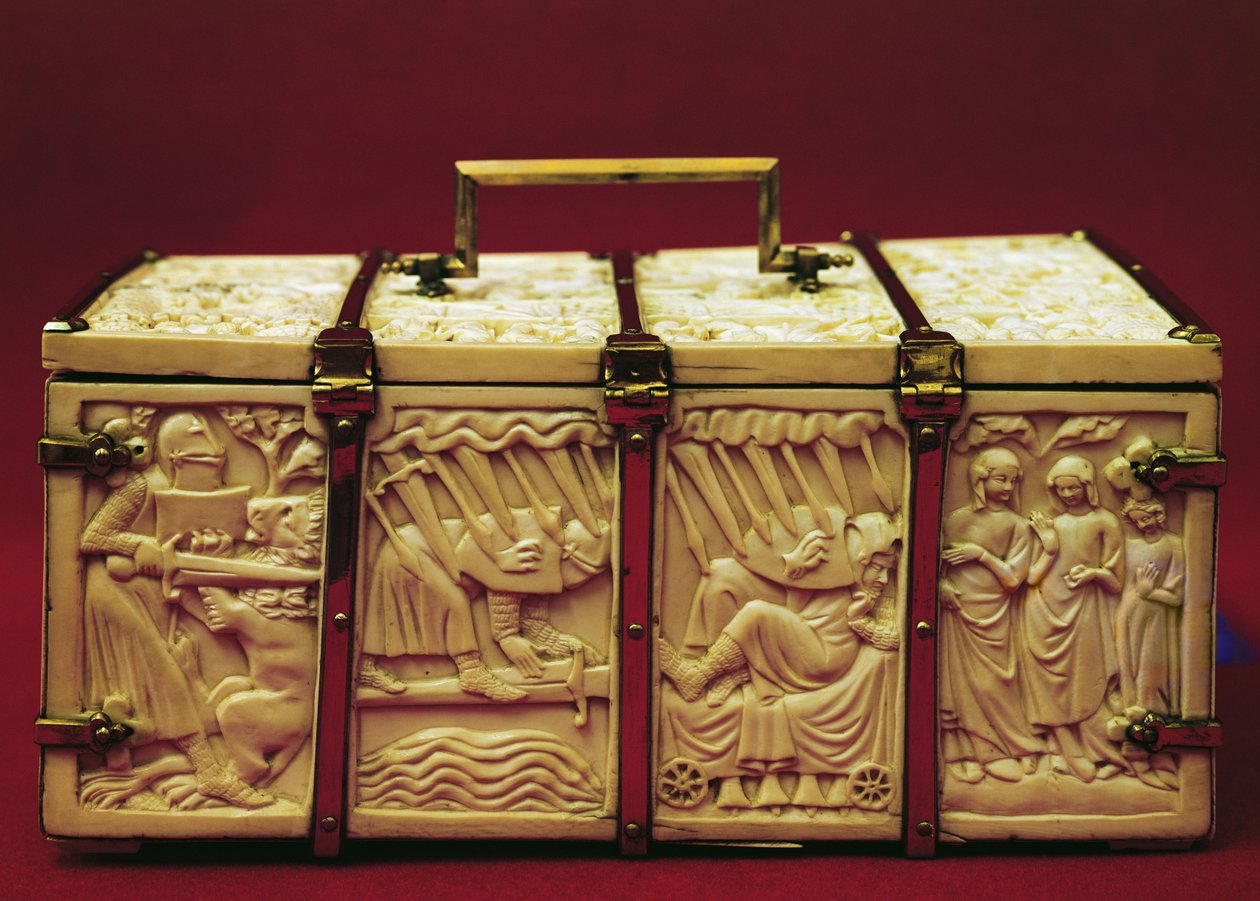 Coffret avec des scènes de littérature romantique, années 1330 - French School