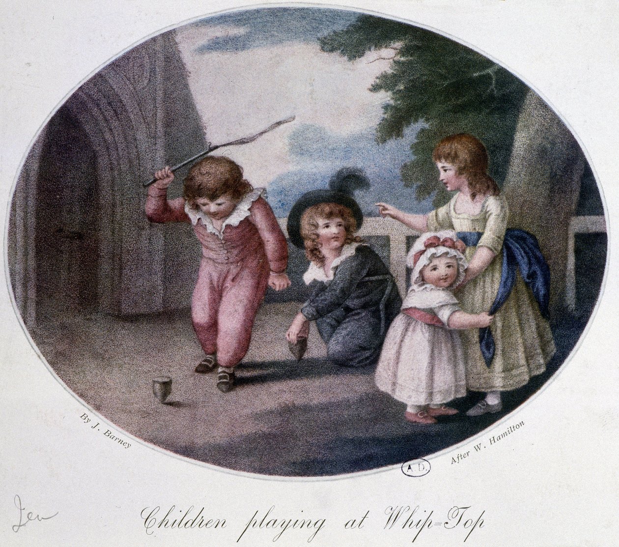 Enfants jouant à la toupie - French School