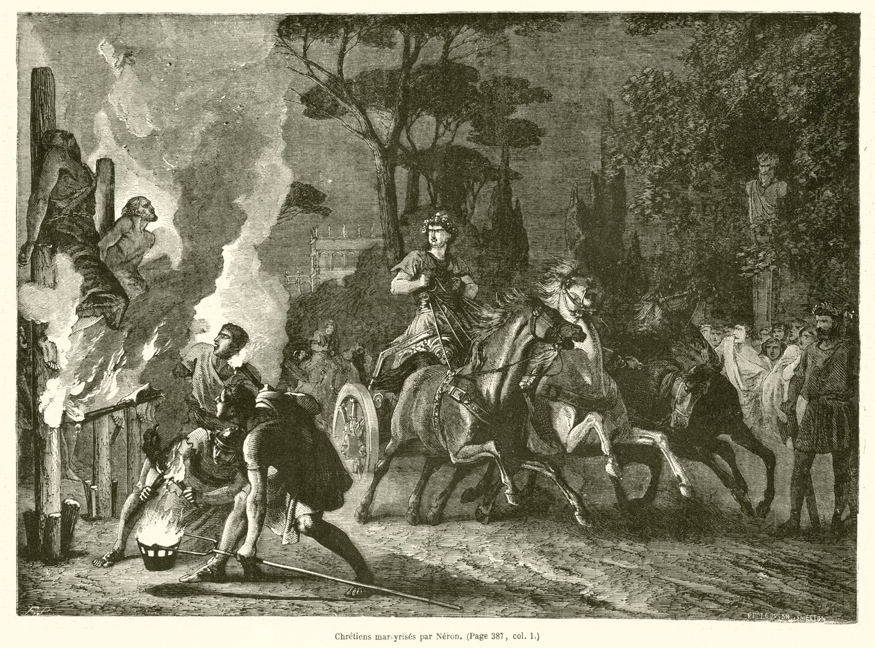 Chretiens mariyrises par Neron (engraving) - French School