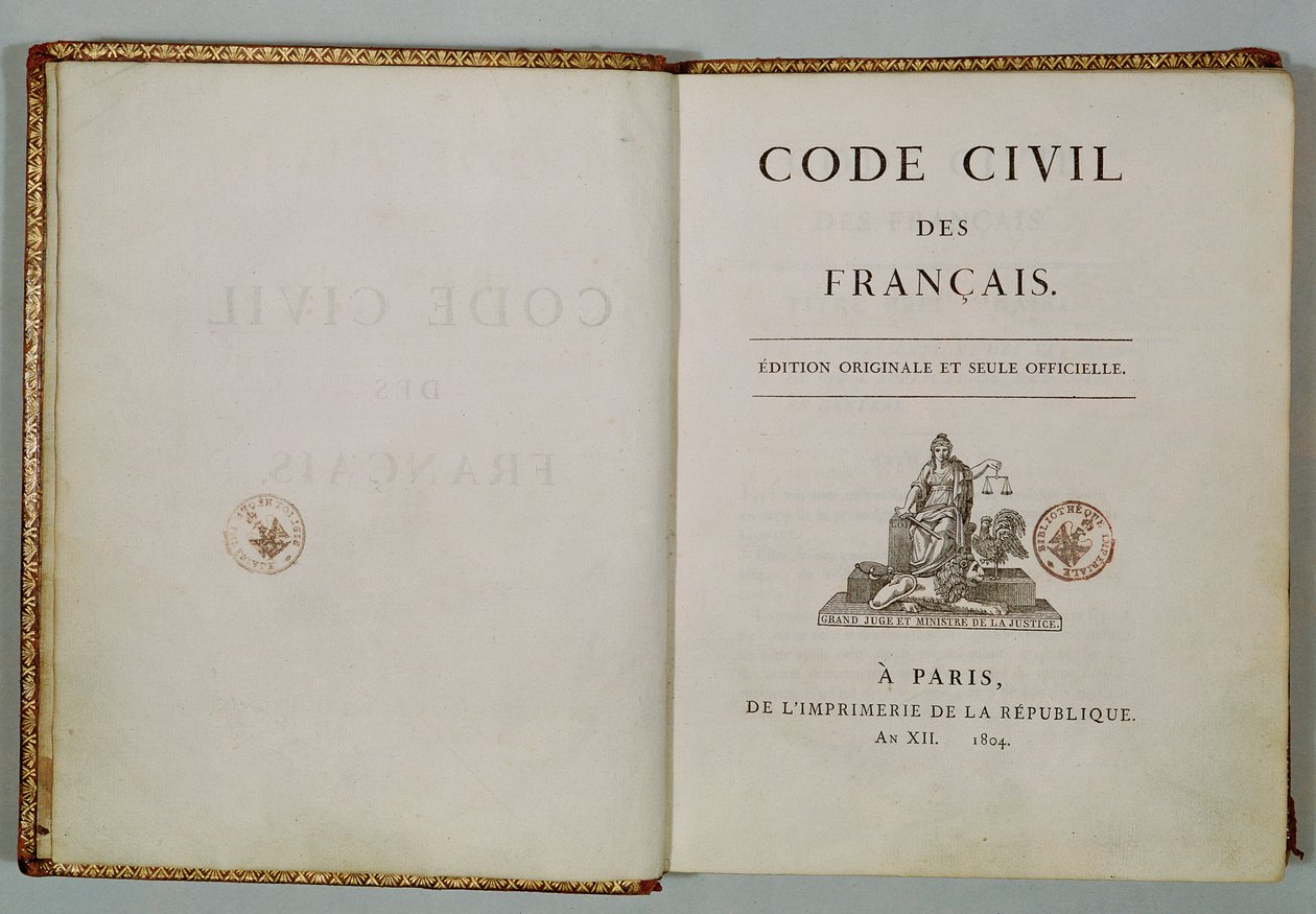 Code Civil, ouvert à la page de titre, 1804 - French School