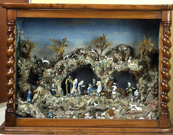 Crèche, Nevers (verre filé dans un cadre en bois) - French School