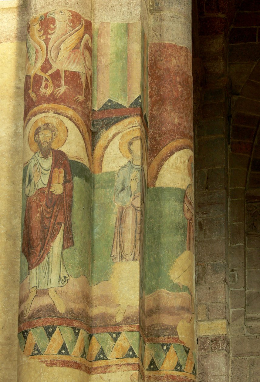 Vue intérieure avec peintures murales - French School