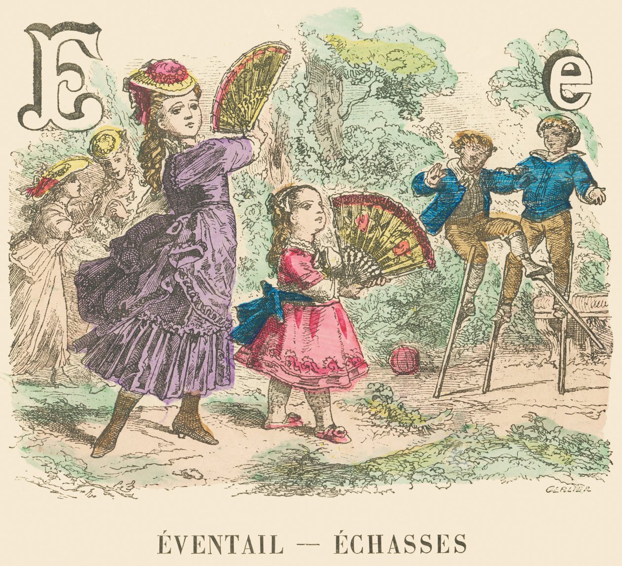 E : Éventail — Échasses - French School