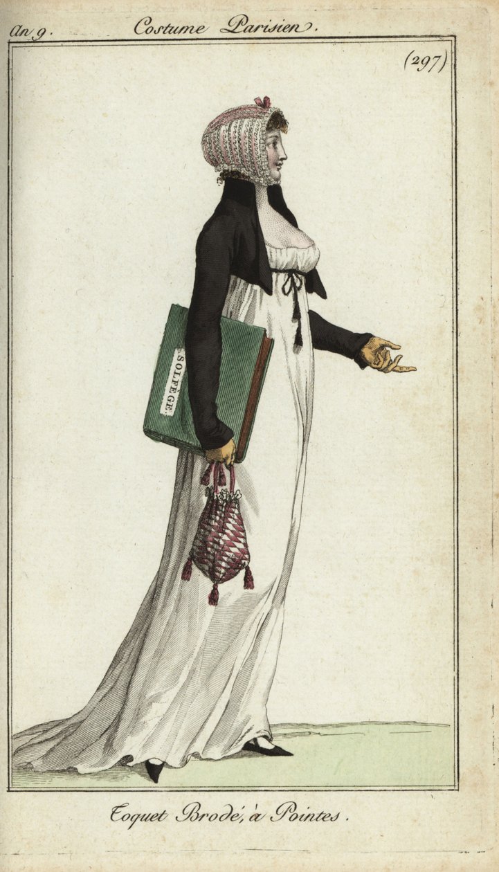 Femme à la mode avec une toque brodée - French School
