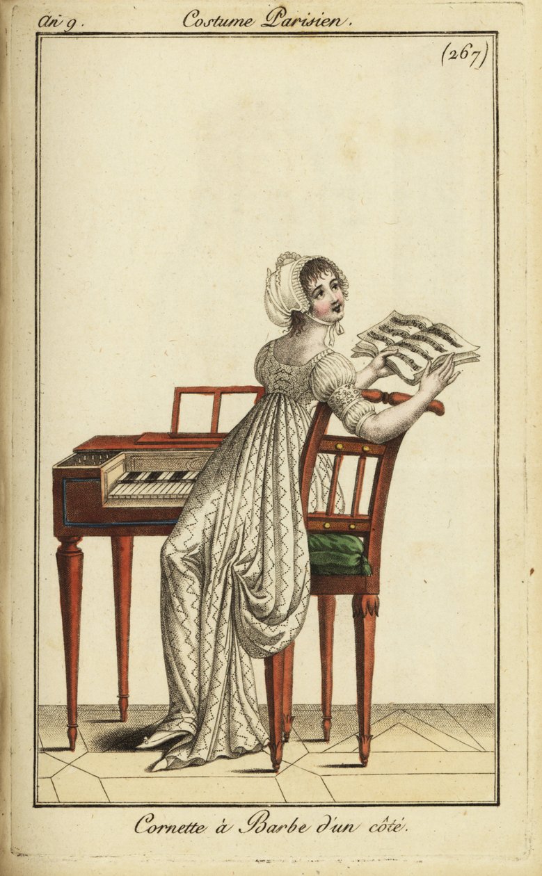 Femme à la mode jouant du clavecin - French School