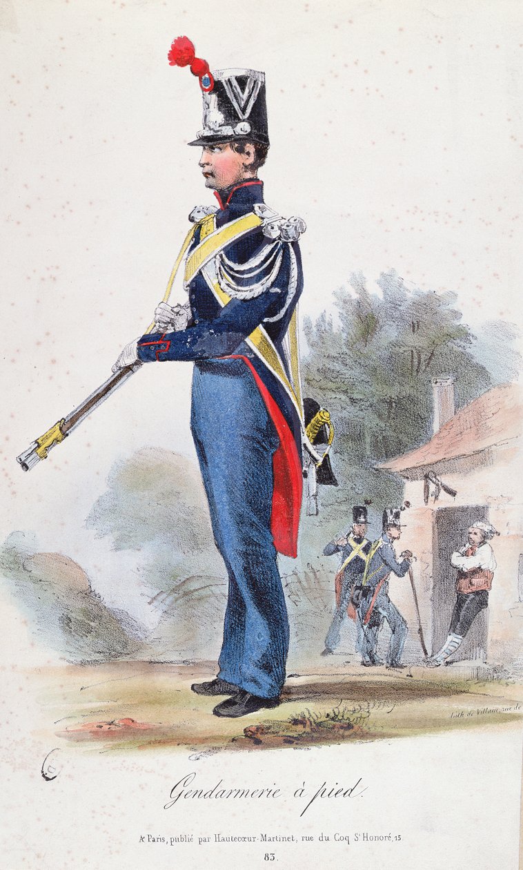 Gendarme à pied, gravé par Villain, vers 1830 - French School