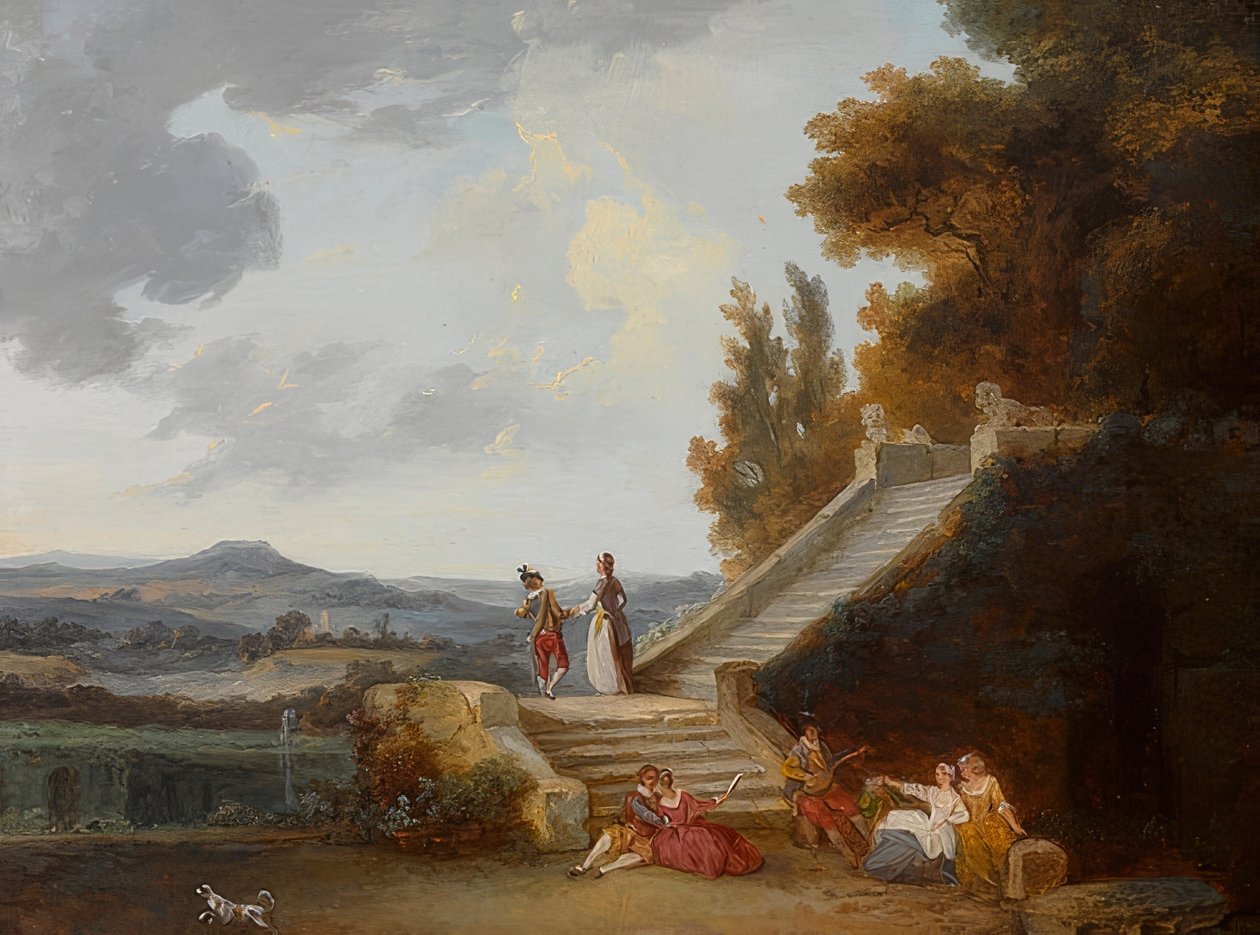 Société galante dans un paysage de parc - French School