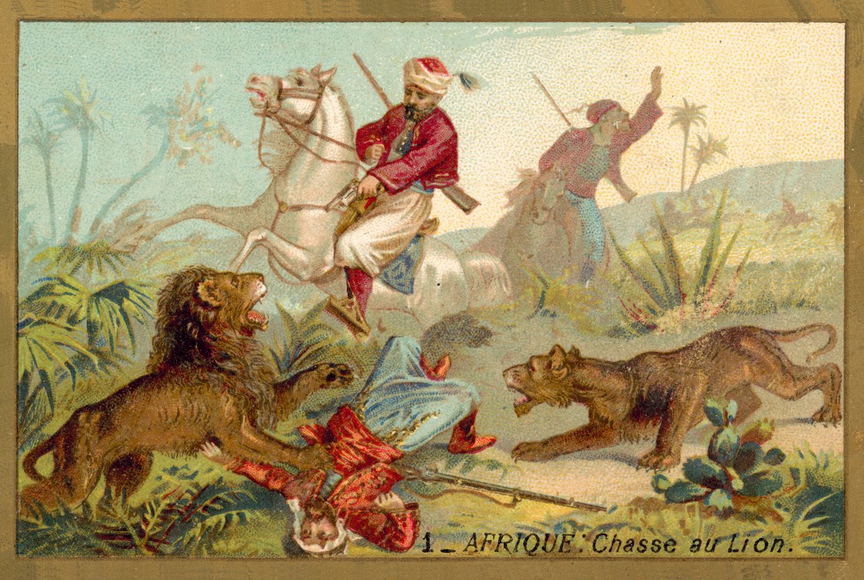 Chasse au lion en Afrique - French School