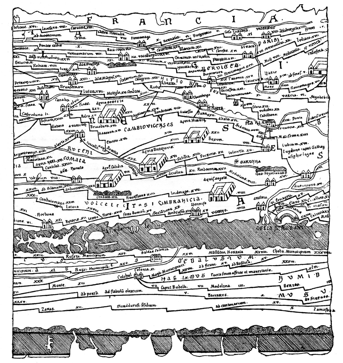 Carte de la Gaule - fragment - French School