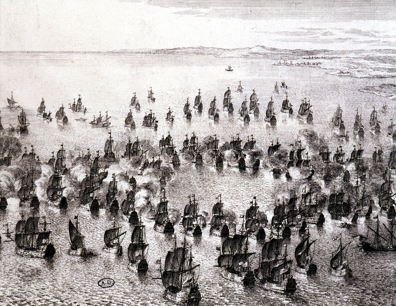 Bataille navale - gravure - French School